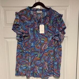 Emily Wonder Vibrant Paisley Ruffle Blouse